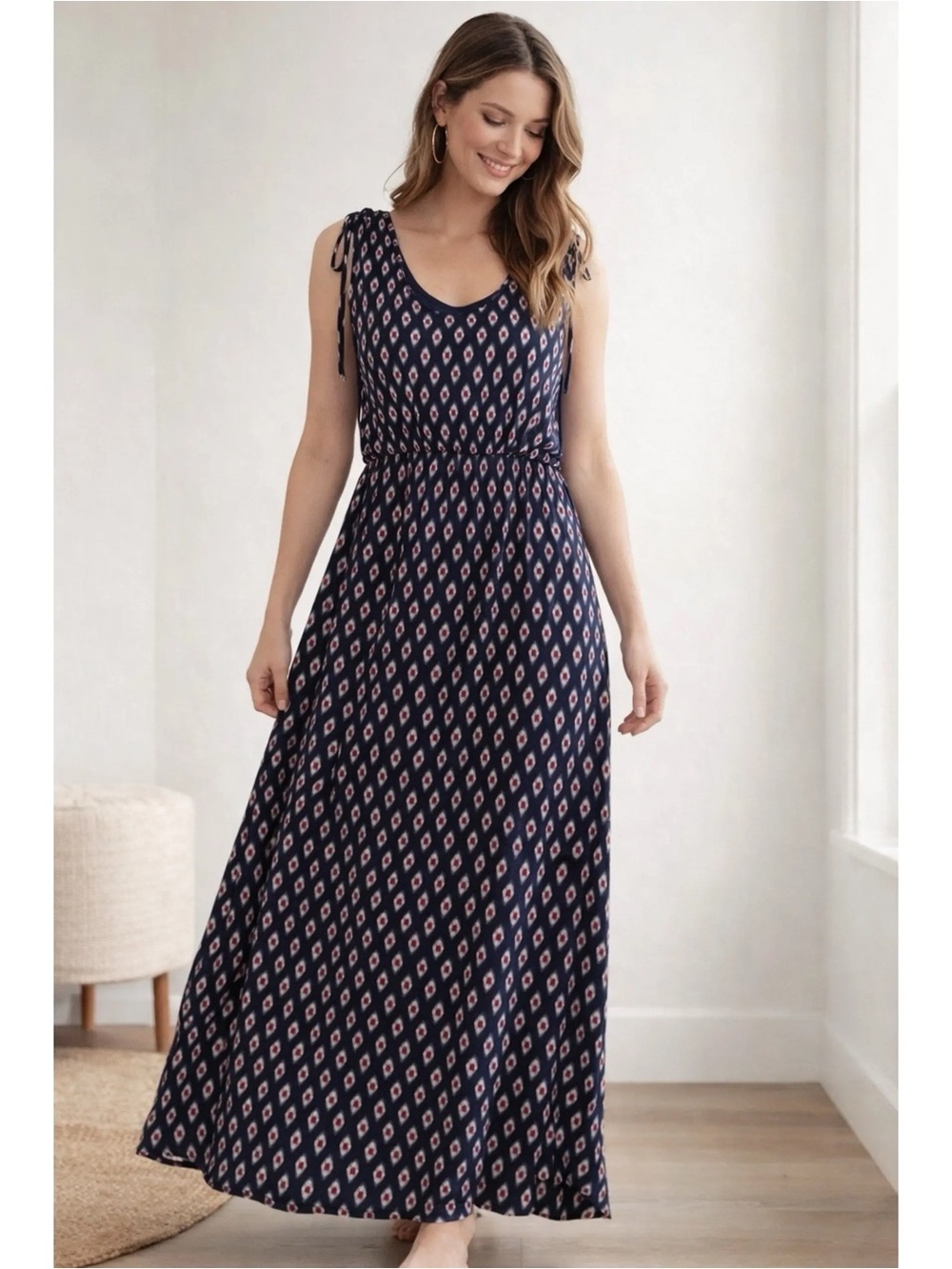 LOFT Boho Diamond Ikat Print Sleeveless Scoop Neck Maxi Dress S